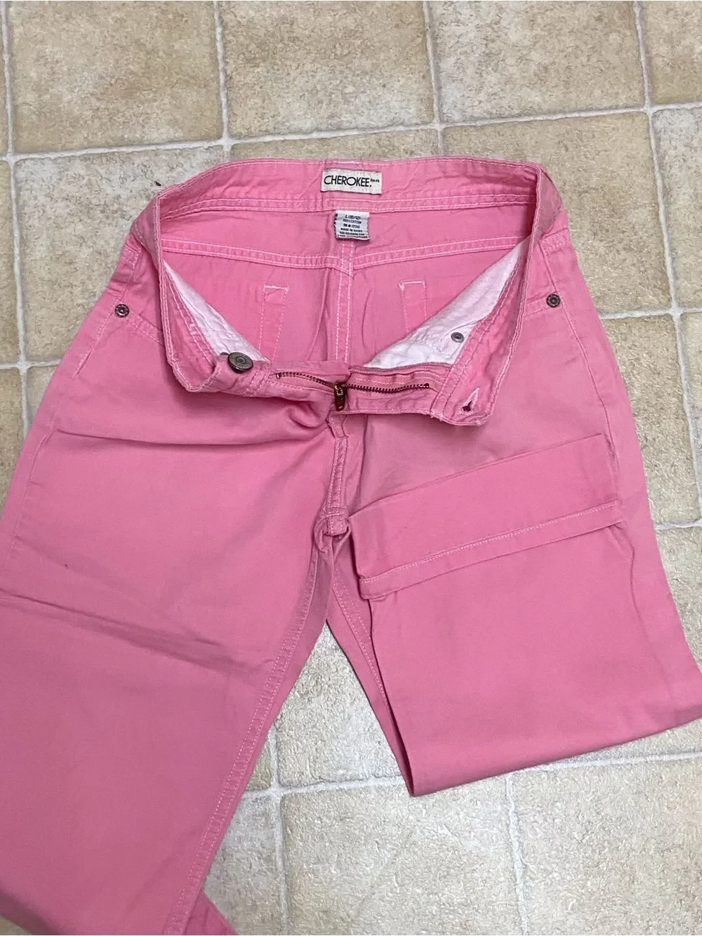 Cherokee Pink Cropped Jeans with Rolled Cuffs Girl Size L (10-12)